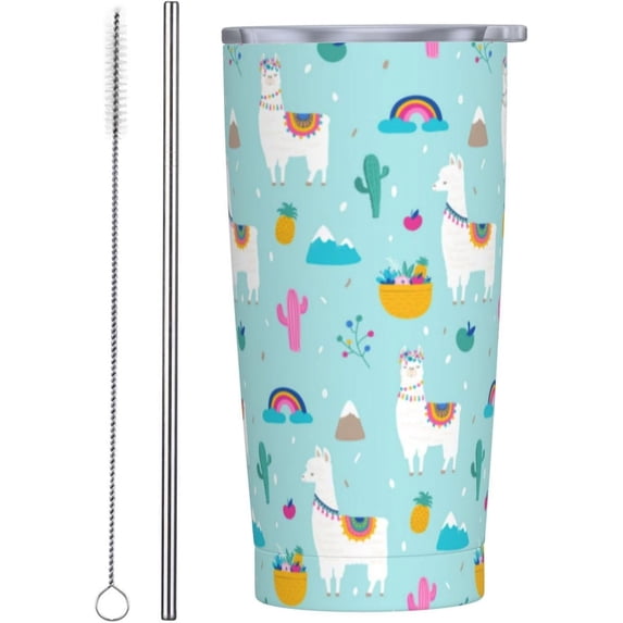 20oz Llama Tumbler Gifts for Women Llama Lovers Animal Birthday Gifts for Man Women Girl White Light Blue Tumbler with Straw Travel Mug