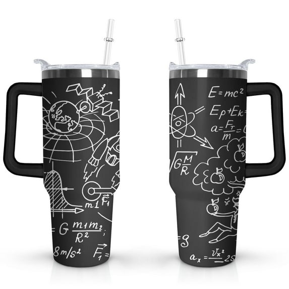 40oz Math Equations Geometry Physics Stainless Steel Flip Straw Tumbler Spill Proof Travel Cup Double Wall Vacuum Insulated Coffee Mug with Handle