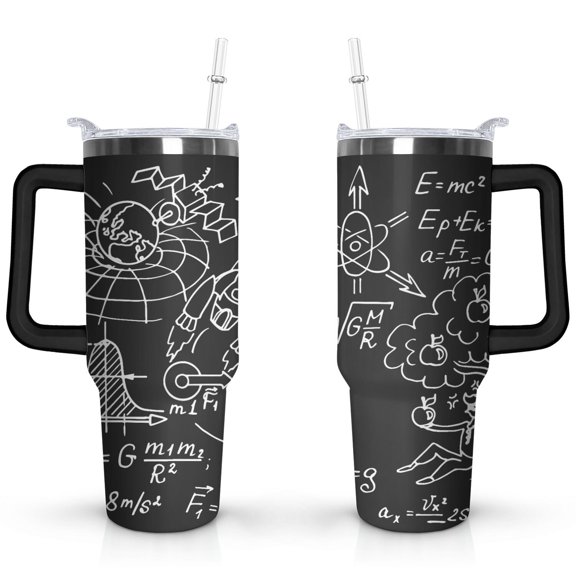 40oz Math Equations Geometry Physics Stainless Steel Flip Straw Tumbler Spill Proof Travel Cup Double Wall Vacuum Insulated Coffee Mug with Handle