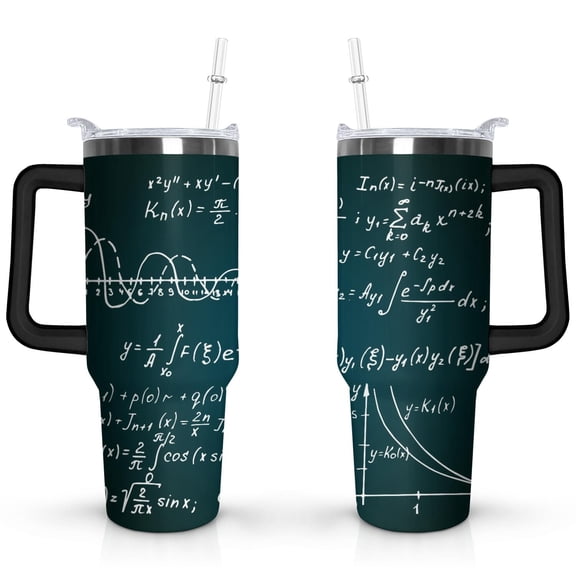 40oz Math Equations Science Stainless Steel Flip Straw Tumbler Spill Proof Travel Cup Double Wall Vacuum Insulated Coffee Mug with Handle