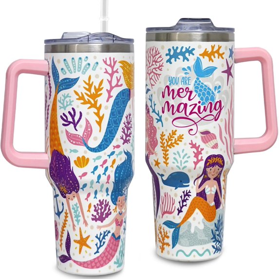 40oz Mermaid Tumbler With Handle Lid and Straw -Mermaid gifts for women Mermaid Travel Coffee Cup-Mermaid Gifts For Mermaid Lover-Mermaid Mugs