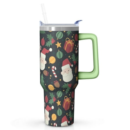 40oz Merry Christmas Tumbler with Lid and Straw, Stainless Steel Cup with Handle Snowman Travel Mug, Holiday Presents