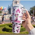 thumbnail image 1 of 40oz Minnie Mouse Tumbler with Handle - Pink Castle Minnie Collage Cup, Cute Polka Dot Insulated Travel Mug, Magical Gift for Her, 1 of 3