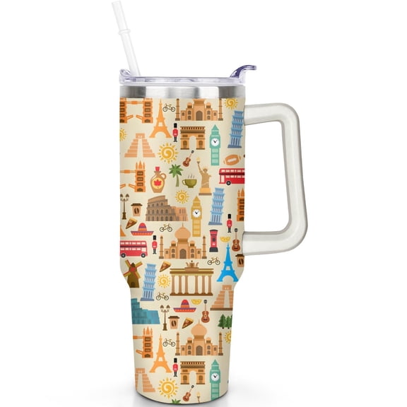 40oz Moon Phase Tumbler for Travel Lovers, Travel Themed Coffee Cup With Handle, Double Insulated Spill Proof Lid & Straw