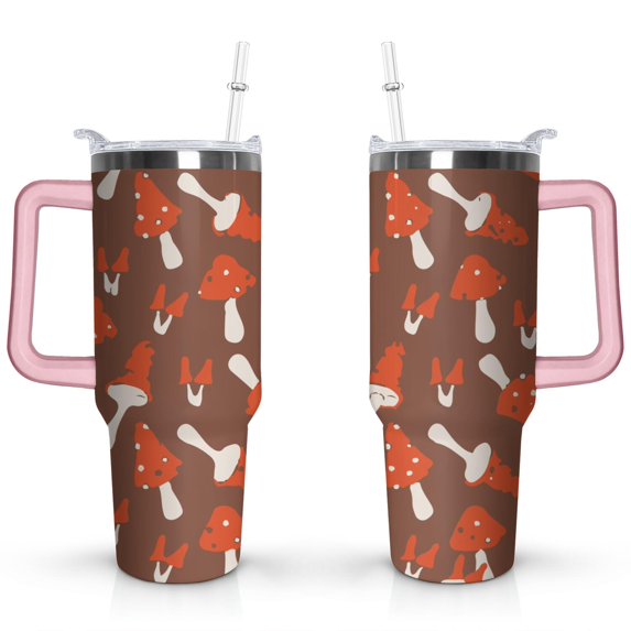 40oz Mushroom Red Autumn Stainless Steel Flip Straw Tumbler Spill Proof Travel Cup Double Wall Vacuum Insulated Coffee Mug with Top Handle