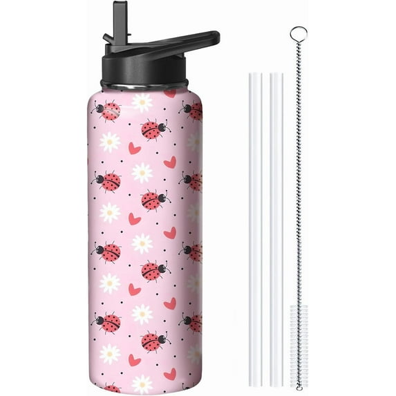 40oz Mushroom Water Bottle with Handle and Flip Straw, Sports Stainless Steel Insulated Cup Travel Coffee Mug Tumbler, Birthday Mothers Day Chritmas Gifts for Women