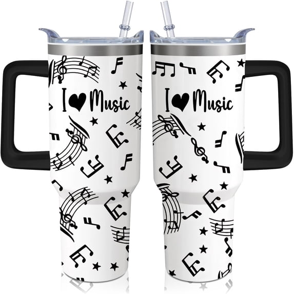 40oz Music Teacher Gifts Tumbler with Handle and Straw, Musical Note Stainless Steel Insulated Cup with Lid, Travel Coffee Mug Water Bottle, Birthday Gifts for Women Men