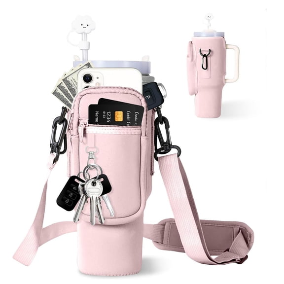 40oz Neoprene Water Bottle Sleeve - Insulated Bottle Handbag with Handle, Portable Dive Material Cover for Car, Outdoor & Daily Use, Keep Drinks Cold/Hot, Durable & Lightweight, 10.2*6.3in, Pink