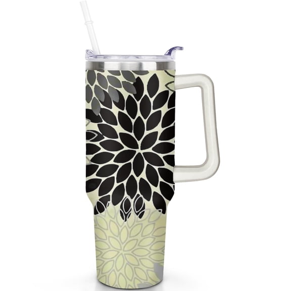 40oz Nomad Essentials Coffee Cup, Boho Lover's Travel Tumbler With Handle, Double Insulated Spill Proof Lid & Straw Gift