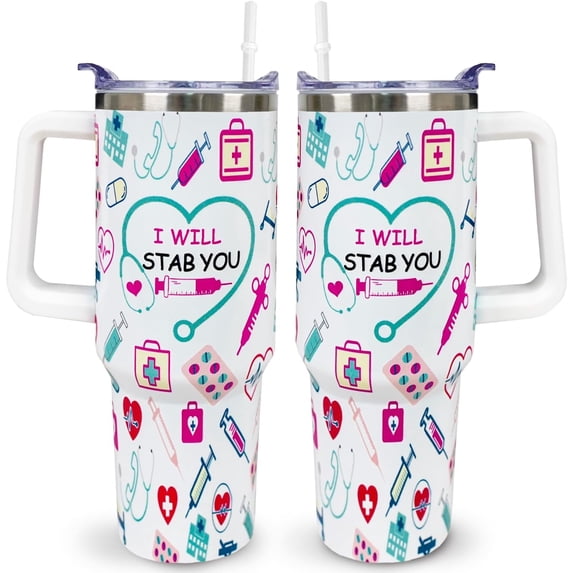 40oz Nurse Tumbler, Stainless Steel Insulated Water Bottle with Straw & Lid, Gift for Nurses, Nursing Students, Healthcare Professionals