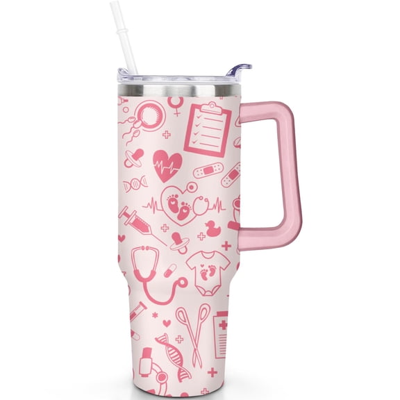 40oz Nurse Tumbler Vacuum Insulated Stainless Steel Flip Straw Lid Handle Leak Proof Travel Mug Gift for Him Her