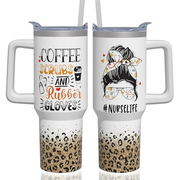 40oz Nurse Tumbler with Handle & Straw - Nurse Gift for Women & Men, New Nurses, NICU Nurse, RN, LPN | Nurse Appreciation & Nurses Week Gift (Brown)