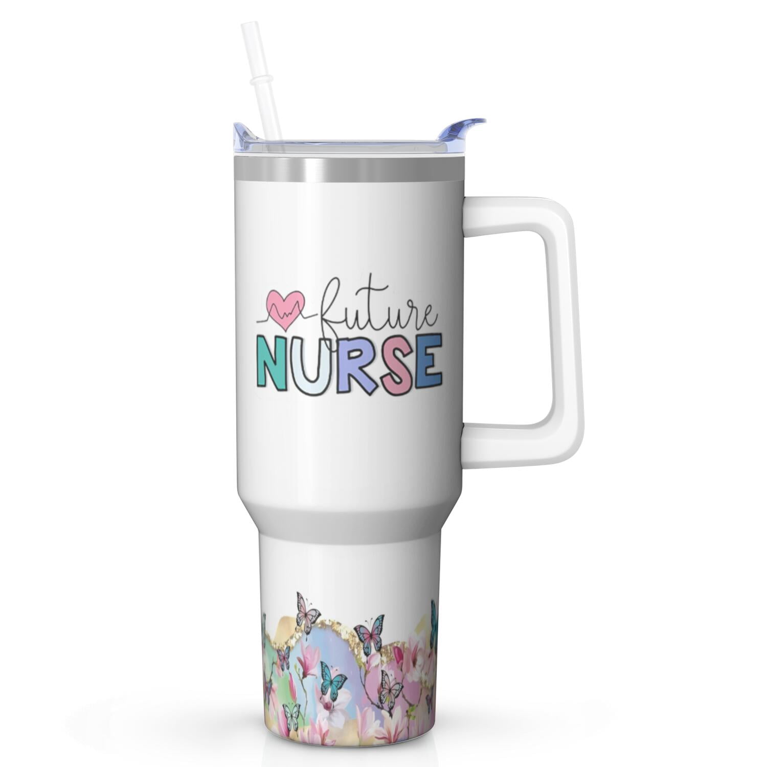 40oz Nurse Tumbler with Straw and Handle, BPA Free Stainless Steel, Dishwasher Safe for Easy Cleaning, A Hassle-Free and Fantastic Nurse Gift Idea