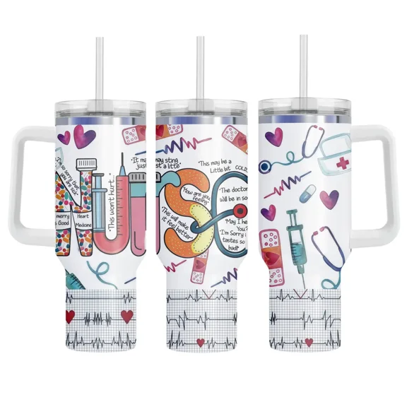 40oz Nursing Christmas Nurse Week Tumbler, with Handle and Straw, Gift for Nurses