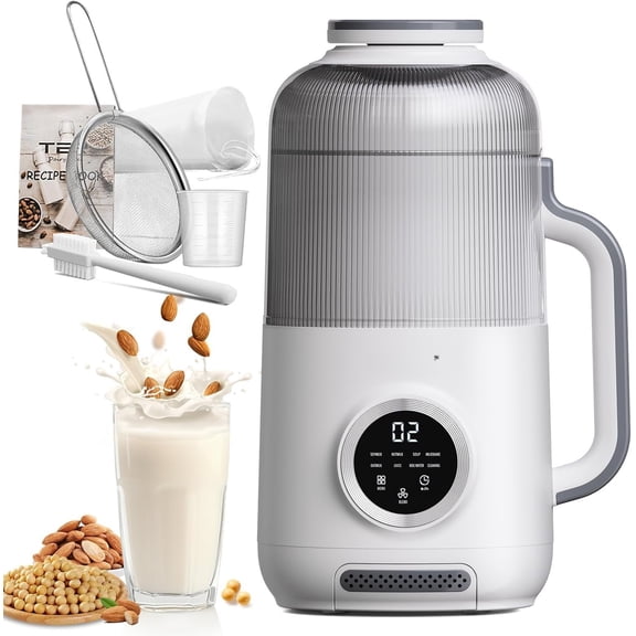 40oz Nut Milk Maker Machine, 10 in 1 Automatic Soy Milk Maker for Homemade Almond, Oat, Soup, -Based Soybean Machine with Delay Start/Keep Warm/Boil Wa/Self Cleaning/Quiet Blender, White