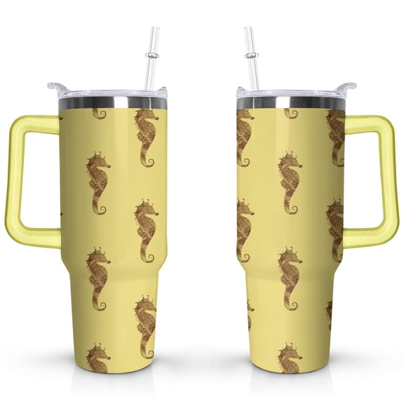 40oz Ocean Cute SeaHorse Stainless Steel Flip Straw Tumbler Spill Proof Travel Cup Double Wall Vacuum Insulated Coffee Mug with Top Handle