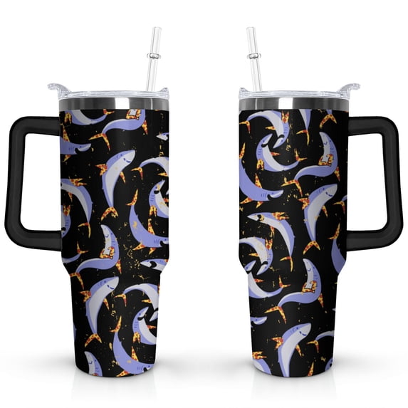 40oz Ocean Cute Shark Stainless Steel Flip Straw Tumbler Spill Proof Travel Cup Double Wall Vacuum Insulated Coffee Mug with Top Handle