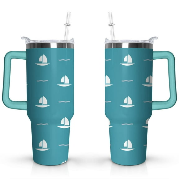 40oz Ocean Nautical Anchor Stainless Steel Flip Straw Tumbler Spill Proof Travel Cup Double Wall Vacuum Insulated Coffee Mug with Top Handle