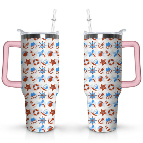 40oz Ocean Nautical Anchor Stainless Steel Flip Straw Tumbler Spill Proof Travel Cup Double Wall Vacuum Insulated Coffee Mug with Top Handle
