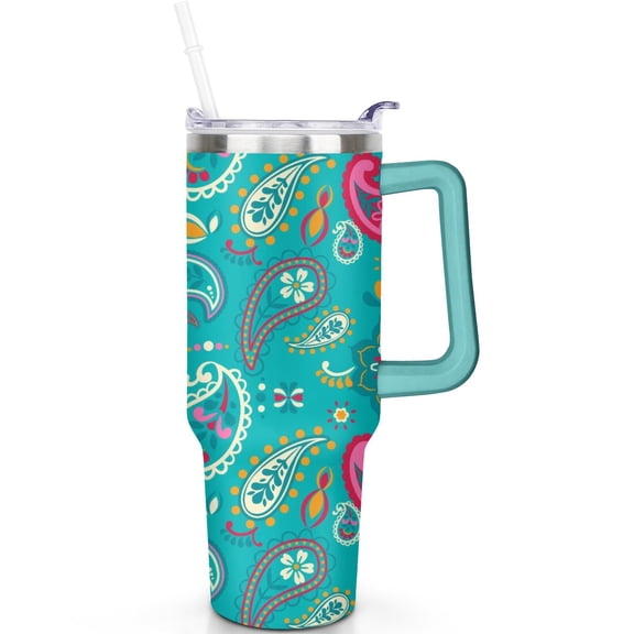 40oz Paisley Tumbler with Handle 40 oz Paisley Theme Tumbler with Spill Proof Lid Straw Double Insulated Travel Coffee Cup Paisley Travel Must Haves Gifts for Men Women