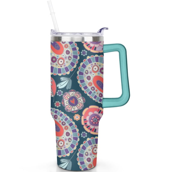 40oz Paisley Tumbler Hot Cold Preservation, Leak Proof Stainless Steel Vacuum Insulated Travel Mug with Flip Straw Lid and Handle