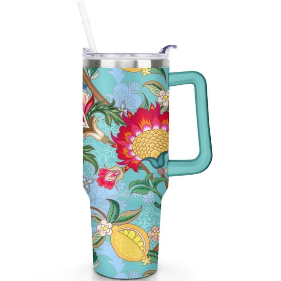 40oz Paisley Tumblers with Handle, Hot Cold Preservation Vacuum Insulated Stainless Steel Mug with Leak Proof Flip Straw Lid