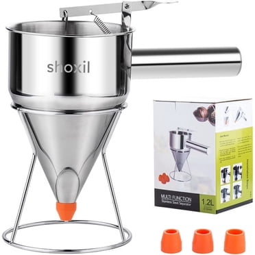 Kitchen Funnel Pancake Batter Dispenser With 4 Nozzles - 40oz Stainless Steel No-Drip Funnel For Perfect Pancakes & Cupcakes No-drip Batter Pourers