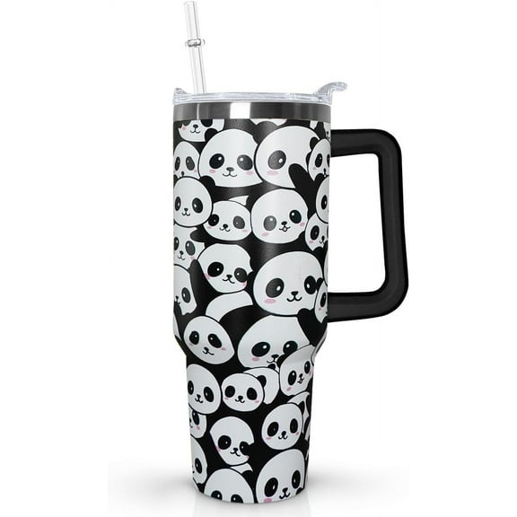 40oz Panda Tumbler with Straw Lid - Stainless Steel Travel Mug for Coffee & Drinks - Cute Panda Gift for Girls, Women - Home & Office Decor (Cold & Hot Beverages)