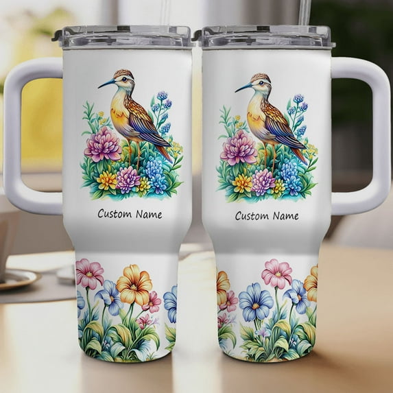 40oz Personalized Sandpiper Tumbler – Stainless Steel Travel Cup with Straw & Handle – Animal Lover Bird Gift for Women Girls Birthday or Christmas