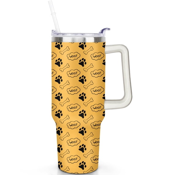 40oz Pet Travel Mug – Dog Print Stainless Steel Tumbler with Leak Proof Flip Lid and Handle, Gift for Men and Women