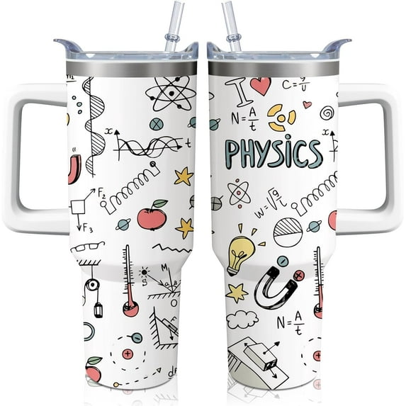 40oz Physics Teacher Gifts Phy Tumbler with Handle and Straw, Physical Stainless Steel Insulated Cup with Lid, Travel Coffee Mug Water Bottle, Birthday Gifts for Women Men
