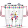 thumbnail image 1 of 40oz Pioneer Colorful Floral Stainless Steel Flip Straw Tumbler with Lid and Straw Spill Proof Travel Cup Double Wall Vacuum Insulated Coffee Mug with Handle Pink, 1 of 7