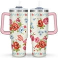 thumbnail image 1 of 40oz Pioneer Colorful Floral Stainless Steel Flip Straw Tumbler with Lid and Straw Spill Proof Travel Cup Double Wall Vacuum Insulated Coffee Mug with Handle Pink, 1 of 7