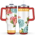 thumbnail image 1 of 40oz Pioneer Colorful Floral Stainless Steel Flip Straw Tumbler with Lid and Straw Spill Proof Travel Cup Double Wall Vacuum Insulated Coffee Mug with Handle Red, 1 of 7