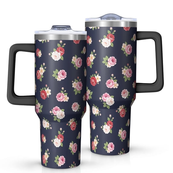 40oz Pioneer Flower Floral Print Pattern Insulated Tumbler with Handle, BPA-Free Leak Proof Lid and Straws, Double Wall Vacuum, Hot 12h/Cold 34h