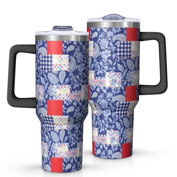 40oz Pioneer Flower Floral Print Pattern Insulated Tumbler with Handle, BPA-Free Leak Proof Lid and Straws, Double Wall Vacuum, Hot 12h/Cold 34h