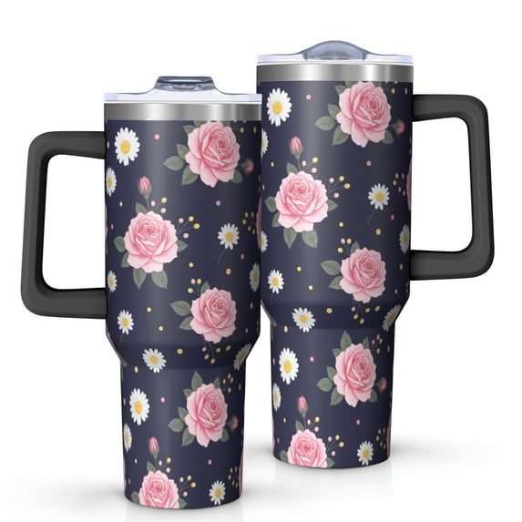 40oz Pioneer Flower Floral Print Pattern Insulated Tumbler with Handle, BPA-Free Leak Proof Lid and Straws, Double Wall Vacuum, Hot 12h/Cold 34h