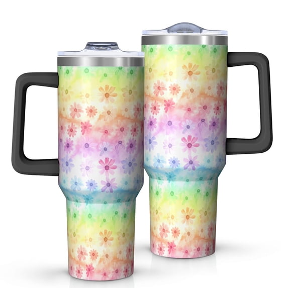 40oz Pioneer Flower Floral Print Pattern Insulated Tumbler with Handle, BPA-Free Leak Proof Lid and Straws, Double Wall Vacuum, Hot 12h/Cold 34h