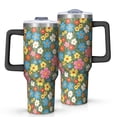 thumbnail image 1 of 40oz Pioneer Flower Floral Print Pattern Insulated Tumbler with Handle, BPA-Free Leak Proof Lid and Straws, Double Wall Vacuum, Hot 12h/Cold 34h, 1 of 6