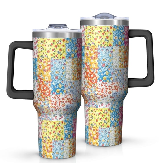 40oz Pioneer Flower Floral Print Pattern Insulated Tumbler with Handle, BPA-Free Leak Proof Lid and Straws, Double Wall Vacuum, Hot 12h/Cold 34h