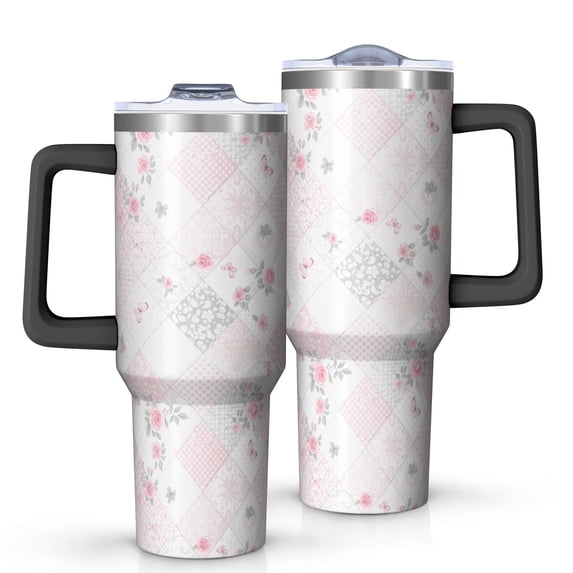40oz Pioneer Flower Floral Print Pattern Insulated Tumbler with Handle, BPA-Free Leak Proof Lid and Straws, Double Wall Vacuum, Hot 12h/Cold 34h