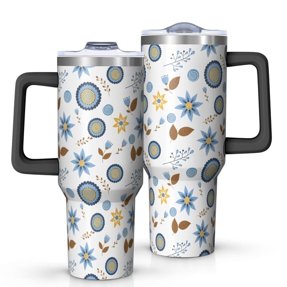 40oz Pioneer Flower Floral Print Pattern Insulated Tumbler with Handle, BPA-Free Leak Proof Lid and Straws, Double Wall Vacuum, Hot 12h/Cold 34h
