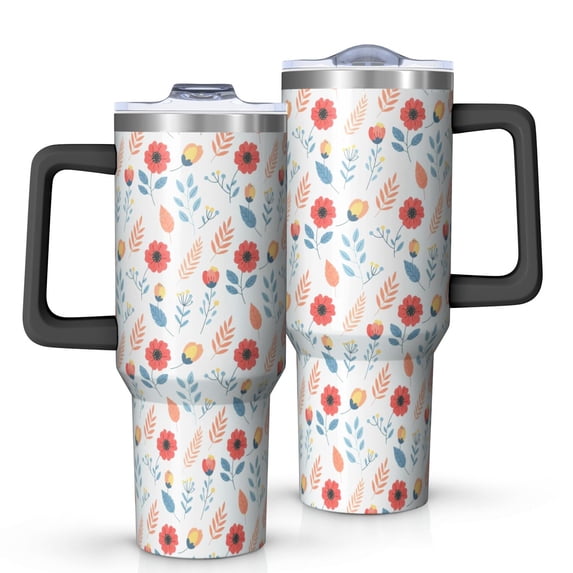 40oz Pioneer Flower Floral Print Pattern Insulated Tumbler with Handle, BPA-Free Leak Proof Lid and Straws, Double Wall Vacuum, Hot 12h/Cold 34h