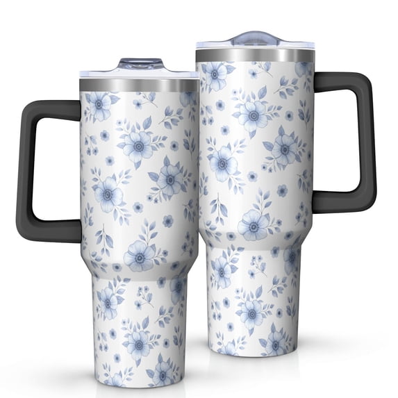 40oz Pioneer Flower Floral Print Pattern Insulated Tumbler with Handle, BPA-Free Leak Proof Lid and Straws, Double Wall Vacuum, Hot 12h/Cold 34h