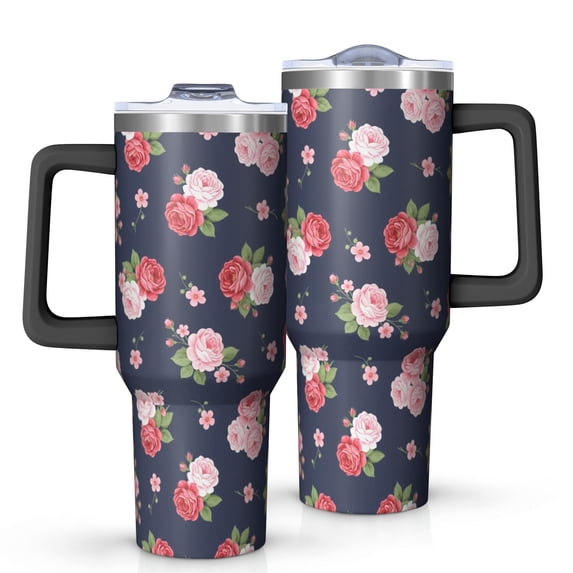40oz Pioneer Flower Floral Print Pattern Insulated Tumbler with Handle, BPA-Free Leak Proof Lid and Straws, Double Wall Vacuum, Hot 12h/Cold 34h