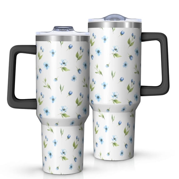 40oz Pioneer Flower Floral Print Pattern Insulated Tumbler with Handle, BPA-Free Leak Proof Lid and Straws, Double Wall Vacuum, Hot 12h/Cold 34h