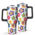 thumbnail image 1 of 40oz Pioneer Flower Floral Print Pattern Insulated Tumbler with Handle, BPA-Free Leak Proof Lid and Straws, Double Wall Vacuum, Hot 12h/Cold 34h, 1 of 6