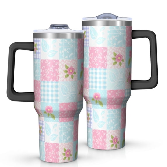40oz Pioneer Flower Floral Print Pattern Insulated Tumbler with Handle, BPA-Free Leak Proof Lid and Straws, Double Wall Vacuum, Hot 12h/Cold 34h