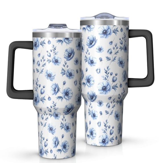 40oz Pioneer Flower Floral Print Pattern Insulated Tumbler with Handle, BPA-Free Leak Proof Lid and Straws, Double Wall Vacuum, Hot 12h/Cold 34h