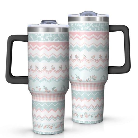 40oz Pioneer Flower Floral Print Pattern Insulated Tumbler with Handle, BPA-Free Leak Proof Lid and Straws, Double Wall Vacuum, Hot 12h/Cold 34h